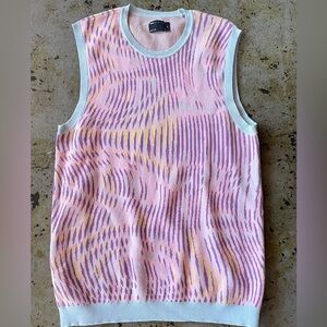 ASOS Knitted Men’s Muscle Fit Tank in Abstract Wavy Colorful Pattern Size XL